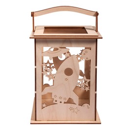 Rayher Wooden Lantern Building Kit with Rocket Design, DIY Wood Craft Set with 15 slot-together Pieces, natural wood, 15.3x15.3x26.5cm, 62894505