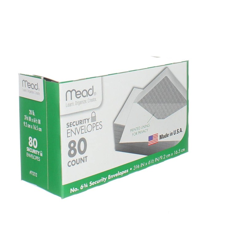 Mead #6-3/4 Envelopes, 3-5/8" x 6-1/2", Security Printed Lining for