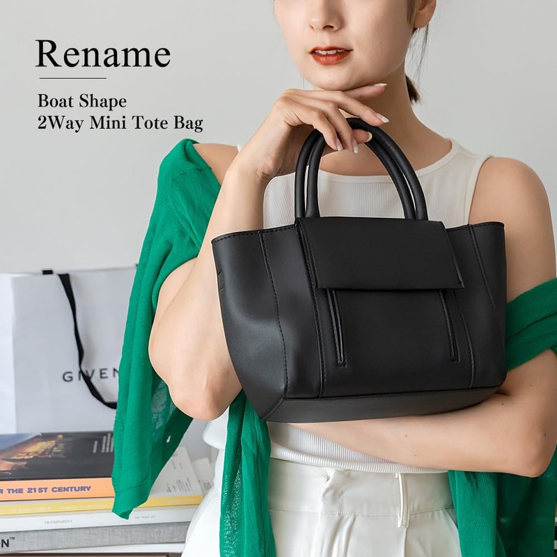 Rename RTG23139 Boat Shape 2-Way Mini Tote Bag, Black