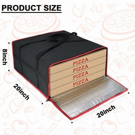Bonnary Insulated Pizza Delivery Bag 20"x20"x8", Thermal Pizza Warmer Carrier, Holds 4 Boxes, Premium Hot Food Bag for DoorDash & UberEats, Black
