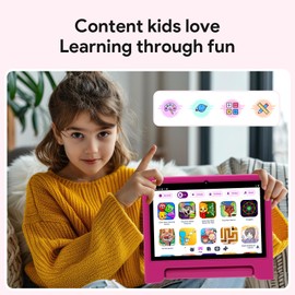 ApoloSignage Kids Tablet, 10.1-inch Android 13 Tablet for Kids, Expandable Storage, Long Battery Life, WiFi, Bluetooth, Drop-Proof Case, HD Display, for Toddlers and Children-Pink