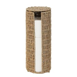 PINXIURY Seagrass Toilet Paper Holder with Storage, 3 Rolls of Wicker Toilet Paper Holder for Bathroom and Under Sink, Handmade Woven Toilet Paper Rolls Holder Stand