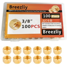 Breezliy 100PCS 3/8-Inch Brass Compression Cap Stop Valve Cap,Brass Compression Fitting (100pcs Stop Valve Cap)