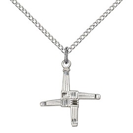 F A Dumont Sterling Silver St. Brigid Cross Pendant with 18" Stainless Steel Lite Curb Chain. Patron Saint of Infants/Ireland