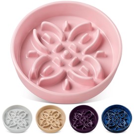 vancasso Ceramic Slow Feeder Dog Bowls, Puzzle Dog Food Bowls with Floral Maze, Anti -Slip Pet Food Dish for Large Breed, 3 Cups, Pink