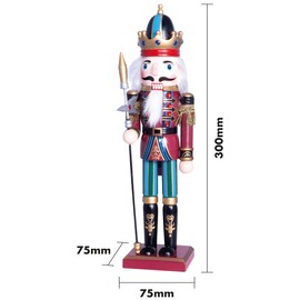 St Helens Home & Garden Nutcracker with Staff Christmas Decoration 30cm Height - Wonderfully Festive with Vibrant Colour Detail