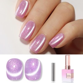 Double Rhythm 0.5 Oz Cat Eye Gel Polish with Magnet Same Color Same Bottle Holographic Glitter Shimmer Translucent Color Salon Soak Off Magnetic Nail at Home (Mauve Purple-MC1161)