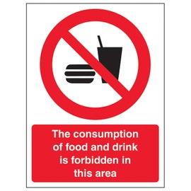 V Safety Consumption Of Food And Drink Forbidden - Portrait 200 x 300 mm - 3mm Brushed Aluminium Composite Safety Sign
