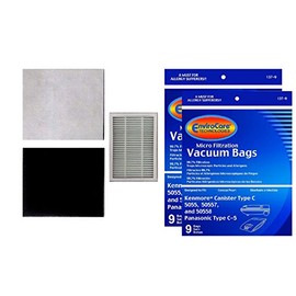 Envirocare Replacement Micro Filtration Vacuum Bags Designed to Fit Kenmore Canister Type C or Q 50555, 50558, 50557 and Panasonic Type C-5 18 Pack. Also Includes 1 EF-2 Filter and 2 CF-1 Filters