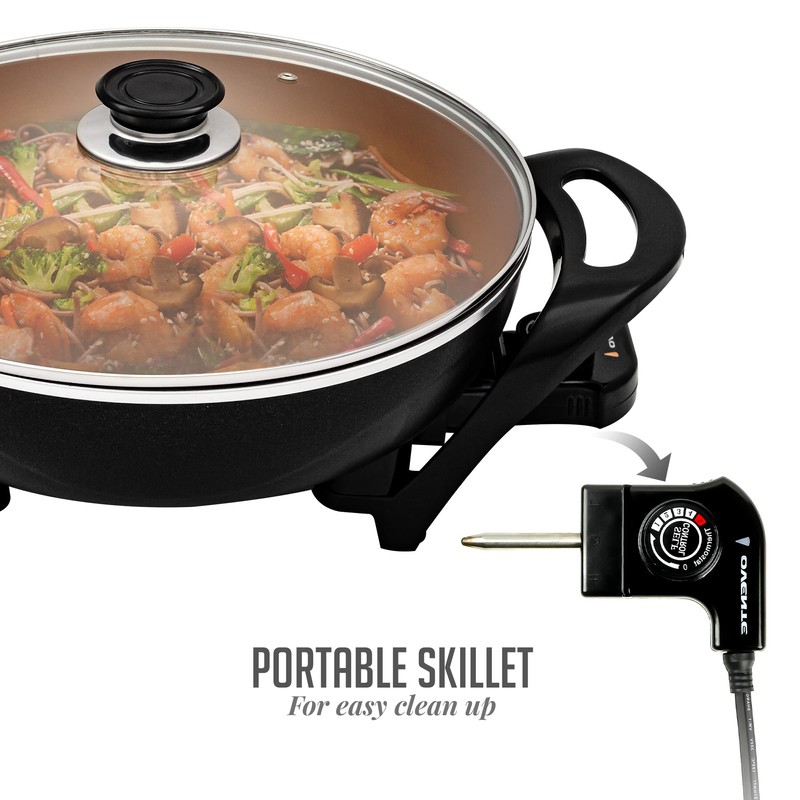 OVENTE Electric Wok with Nonstick Coating, 13 Inch Family-Sized Skillet,