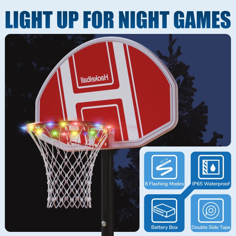 Portable Basketball Hoop 5.5-6.1Ft Height Adjustable LED Poolside Gift for