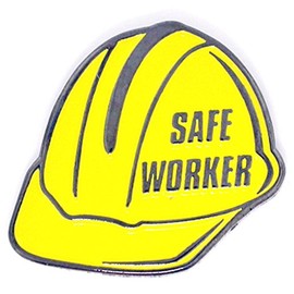 PinMart Bright Yellow Safe Worker Hard Hat Safety Enamel Lapel Pin
