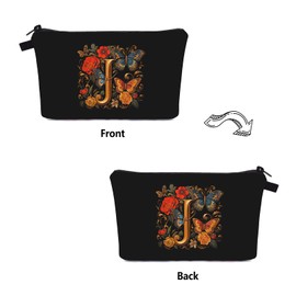 Jom Tokoy Makeup Bag and Keychain Letters Zipper Pouch Travel Accessories Black Cosmetic Bag Make up Organizer (J)