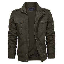 TACVASEN Mens Cargo Jacket Cotton Army Outwear Windbreaker Coat Green, XL