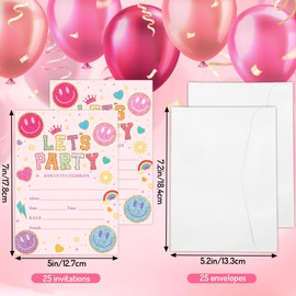 JarThenaAMCS 25 Set Smile Face Party Invitations with Envelopes Pastel Pink Embroidered Style Smile Pattern Paper Invites for Birthday Baby Shower Wedding, 5 x 7 Inch