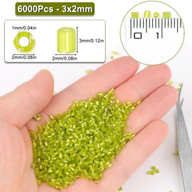 Yholin 6000pcs Bugle Beads, Light Green Embroidery Tube Beads for Jewelry Making, Small Short Beads for Craft DIY Bracelet Necklaces Supplies, 3x2mm