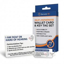 Hard of Hearing Deaf Awareness Hearing Impairment Wallet Card and Key Tag Set | Bold PVC Card with Communication Tips and Legal Rights | Discreet Yet Noticeable Visual Aid for Seniors and Adults