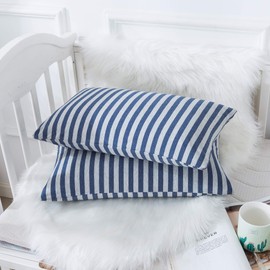 H HOUSEHOLD Organic Cotton Jersey Knit Toddler Pillowcases, Soft and Breathable Travel Pillow Cases with Envelope Closure, for Boys and Girls, 13" x 18" 2 Pack (Blue)