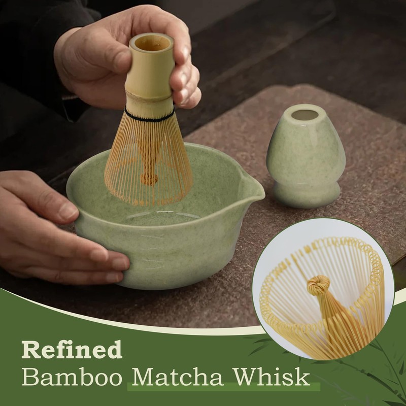 Myrthra 5PCS Matcha Whisk Set, Matcha Bowl with Spout, Bamboo
