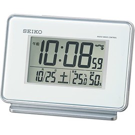 Seiko Clock SQ767W Seiko Alarm Clock, Radio Control, Digital, 2-Channel Alarm, Calendar, Temperature, Humidity Display, White