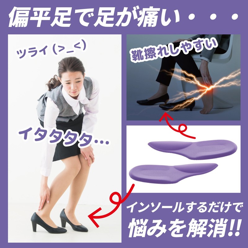 PhoenixSole かかと用 インソール 低反発クッション素材／ 衝撃吸収＜長期保証45日間＞中敷 インソール (パープル:2足)