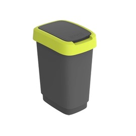 Rotho Twist Swing Bin 10 L with Swing and Hinged Lid Plastic Waste Separation Waste Bin Recycled Waste Bin BPA-Free (Black/Lime)