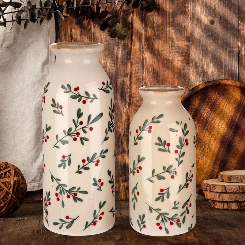 Ninehaoou 2 Pcs Ceramic Small Vase Rustic Farmhouse Vase Boho