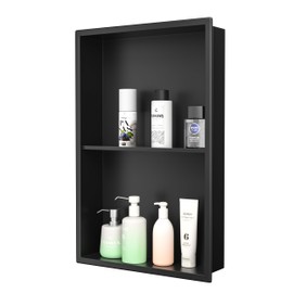 Bernkot Stainless Steel Shower Niche 24"×14" Matte Black with Shelf No Tiled Needed Niche Shower for Bathroom Wall Recessed Shower Box for Storage