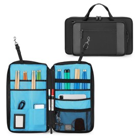 Yarwo Drum Stick Bag with Hanging Hooks, Drum Mallet Holder with Adjustable Shoulder Strap for Drumsticks, Mallets, Brushes, Sheet Music, Percussion Accessories for Drummers in Band, Gig, Studio