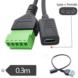Jienk 2Packs 1ft USB Type-C Screw Terminal Block Connector, USB C to 5 pin Screw Terminal Data Extension Cable Screwdriver included (USB C female)
