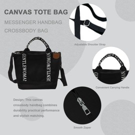 Canvas Tote Bag for Women with Zipper, Messenger Handbag Crossbody Bags for Work Travel Nurse College Gift(Black)