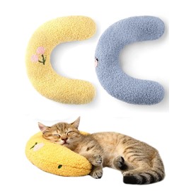 ODOOKON Pack of 2 Pillows for Cats, Washable, Soft Fluffy Pet Soothing Toy, Catnip Plush Toy, Neck Pillow for Pets, U-shaped Pillow for Sleeping, Resting, Playing