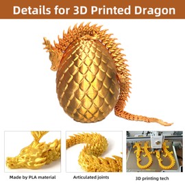 3D Printed Dragon in Egg – Flexible Articulated Crystal Dragon Fidget for Home and Office Executive Desks Décor