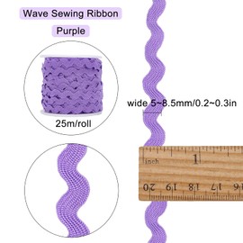 GORGECRAFT 27 Yards/25 m Rick Rack Trim Ribbon Wave Sewing Bending Fringe Trim 5 mm / 0.2 Inch for Sewing Flowers Making Wedding Lace Ribbon Crafts (Purple)