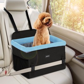 BIERPOER Dog Car Seat for Small Dogs, Up to 25 lbs, Black & Blue, Waterproof, Easy to Install & Clean, Foldable for Storage