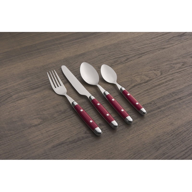 Cambridge 07216CBWD32R Jubilee Red 16-Piece Flatware Set, Thick Handles