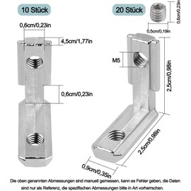 T Nut Inner Angle, 90 L Shape Zinc Alloy Profile Inner Angle, 10 x T Slot T Groove, with 20 Screws, Aluminium Profile 2020 Groove 6 M5 Inner Angle, for Aluminium Extrusion Profile Series
