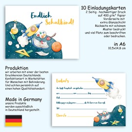 Klasse 10 x First Day of School Invitation Cards Invitation Children Girls and Boys 10 x 15 cm Party Children Start School First Grader School Child First Day of School Rocket