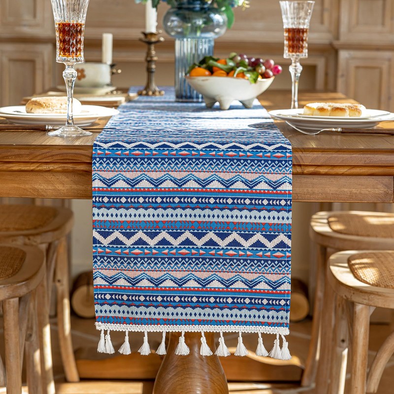 Bigqin Boho Table Runner, 180 x 30 cm Washable Table-Runner