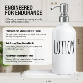 MOMEEMO Hand Soap Dispenser for Bathroom, Soap and Lotion Dispenser Set with Silver Metal Pump, Suitable for Farmhouse Bathroom Decor. (White & Silver)