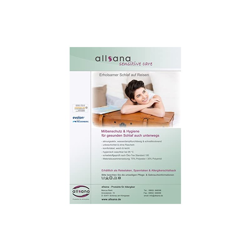 Allsana Sensitive Care Travel Sheet 180 x 260 cm, White,