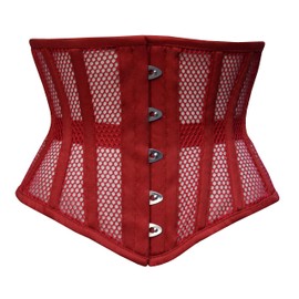 Naveed Women's Underbust Corset Waist Trainer Mesh Corset Mesh Corset with Strong Lacing for Waist Training and Waist Reduction, red