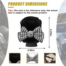 Car Gear Shift Knob Cover, Cute Bow Tie Shifter Stick Protective Cover, Universal Stick Shifting Handle Cover, Winter Auto Interior Decoration Accessories for Automatic/Manual Vehicle (Houndstooth)