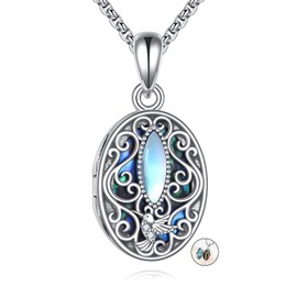 ONEFINITY Kolibri Medaillon Halskette 925 Sterling Silber Das hält Bild Halskette Kolibri Filigran Anhänger Schmuck Geschenke für Frauen