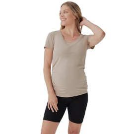 Pact Organic Cotton V-Neck Ruched Maternity Tee Shirts, Soft Pregnancy Top with Stretch