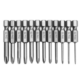 Mesee 12pcs Phillips Screwdriver Bits Set, 1/4 Inch S2 Steel Hex Shank Magnetic Circle Phillips Screwdriver Bits Set Drilling Tool Accessories, Length 50 mm