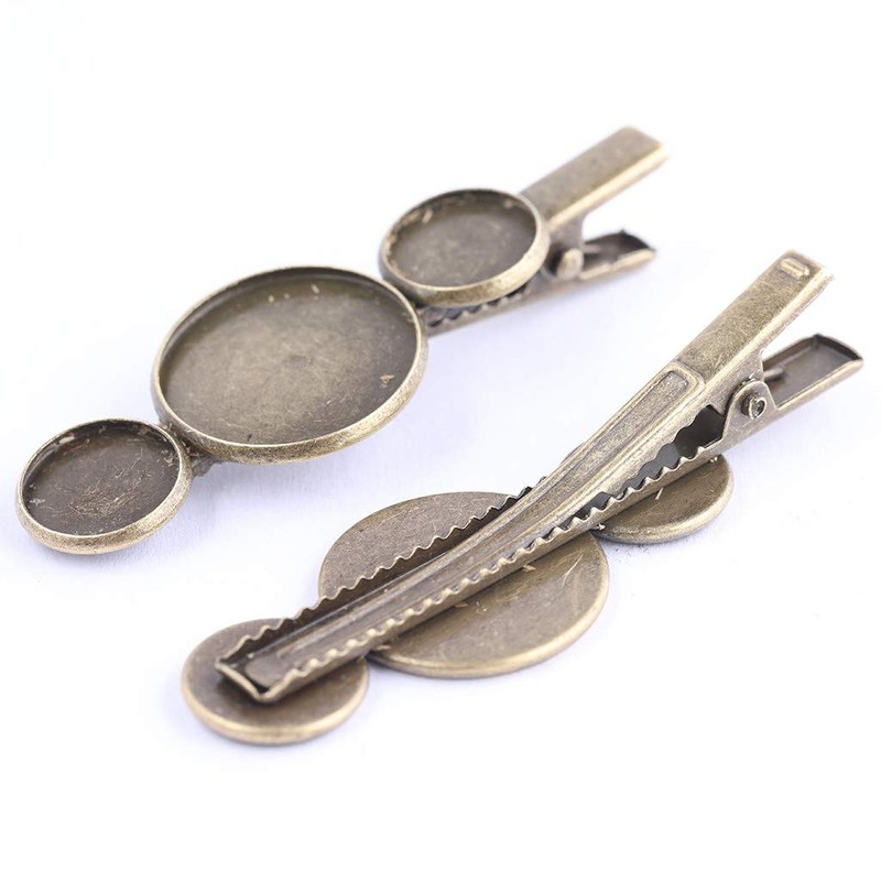 Reidgaller 10pcs Antique Bronze Metal 12mm 20mm Cabochon Hair Clip