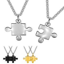 Soul-Cats Friendship Necklace Stainless Steel with Polished Puzzle Pendant in Silver, Stainless Steel