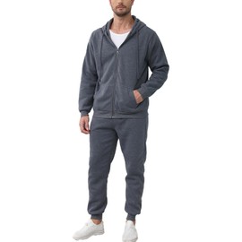 JIHUILAI Dark Grey Men's Tracksuits 2 Piece Sweat Suits Full Zip Up Hoodies Sweatpants Sets for Men Jogging Running Sports L