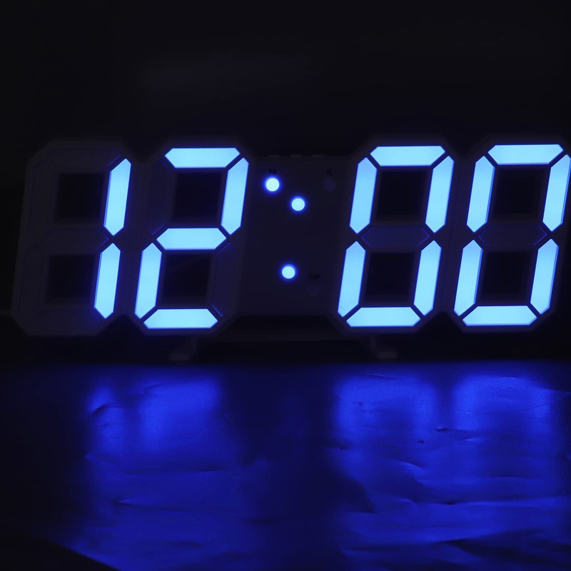 BuyWeek 3D LED Wall Clock, White Frame, Digital Alarm Clock,